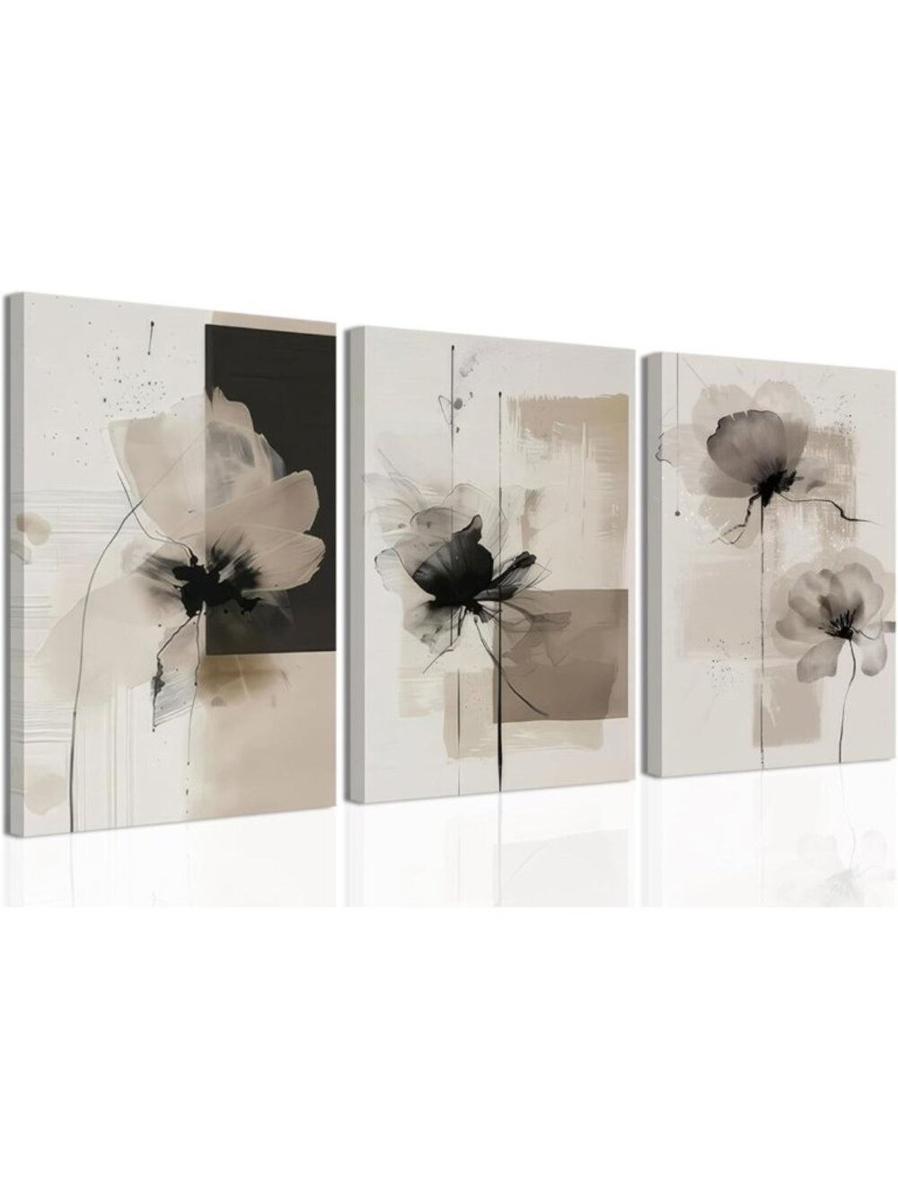 Large Neutral Abstract Floral Canvas Art - Modern Minimalist Wall Decor 12x16